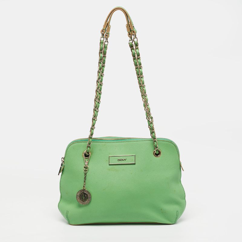 Dkny Dome Chain Light Green Leather Shoulder Bag